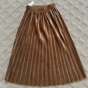 Brown Suede Midi Pleated Skirt
